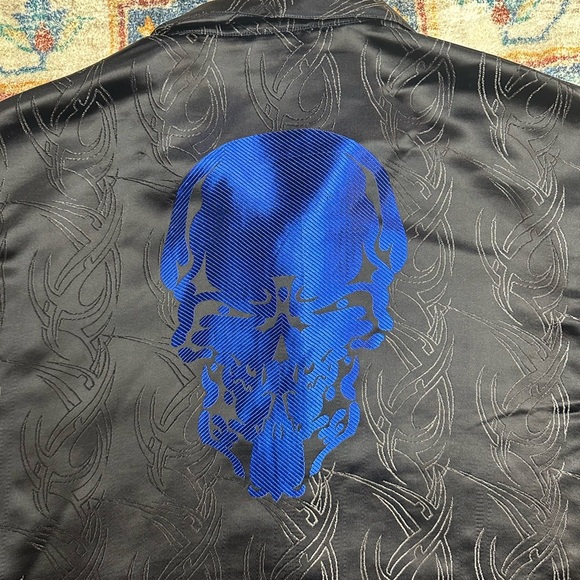 Vintage Y2K Snake Eyes Skull All Over Print Button-up Shirt - Picture 5 of 6